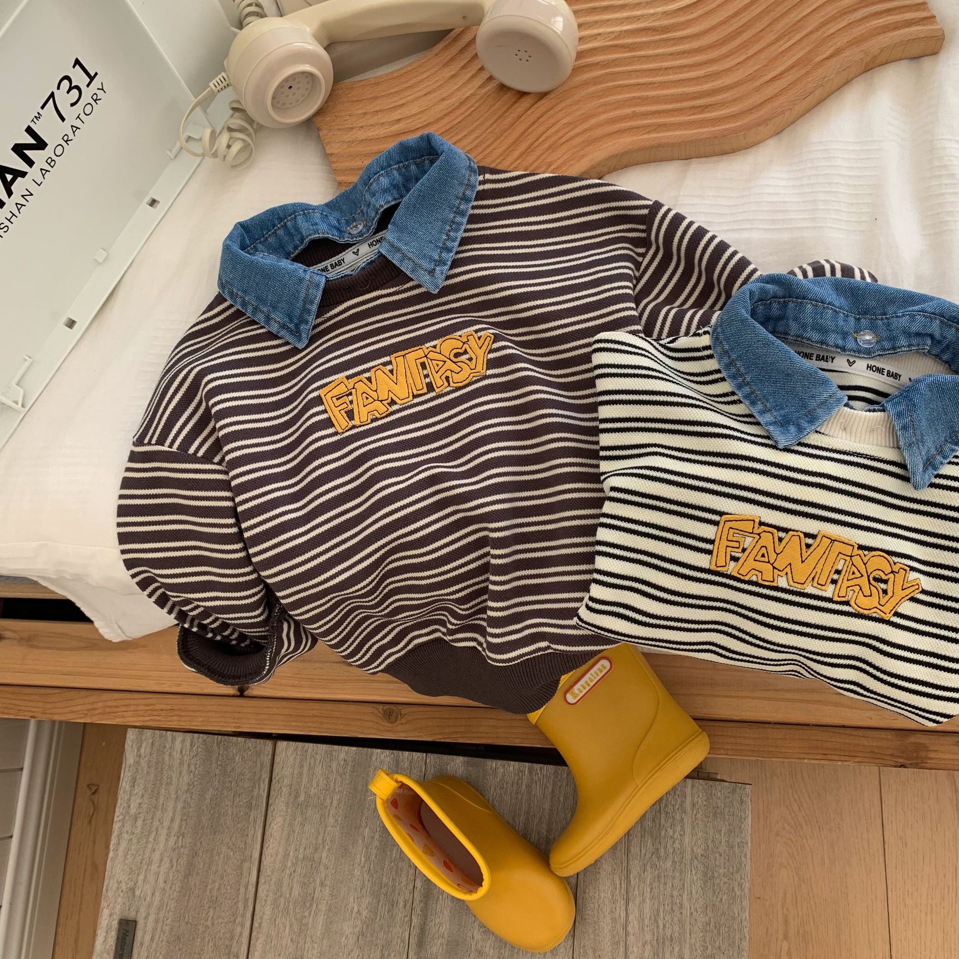 Felpa con cappuccio per bambini 2023 Bangcheng Autunno Ragazzi A Righe Cowboy Collo Con Cappuccio Bambino Casual Top C0213_voghion.com