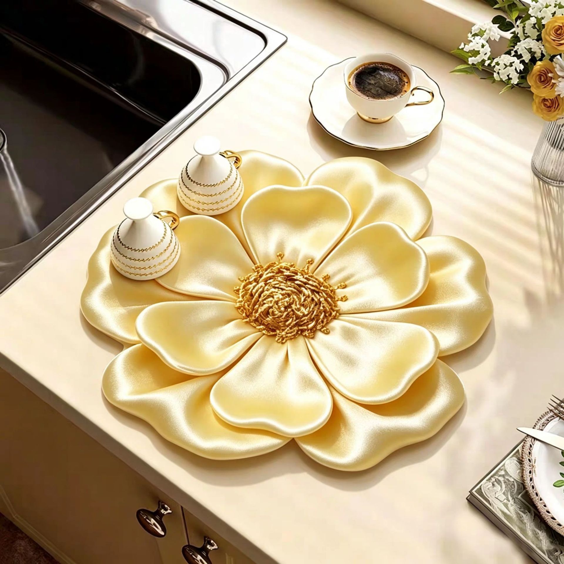 Flores de lujo ligero transfronterizo cocina de drenaje de algas absorción de agua secado rápido almohadilla de mesa mesa mesa fácil de cuidar almohadilla antideslizante resistente al desgaste