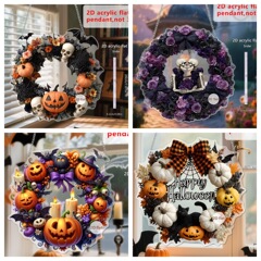 クロスボーダー 2D アクリルディスクペンダントハロウィンカボチャランタンスカルガーランドカラーウィンドウ装飾ポーチペンダント