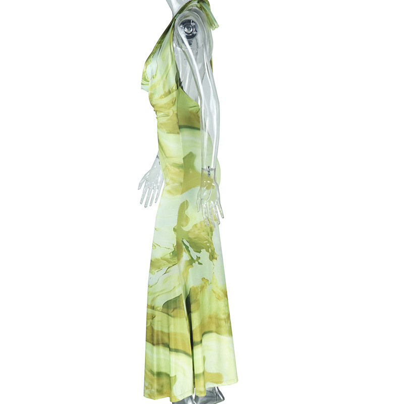 Women's Gender Wholesale Women's Streetwear Backless Abstract Painted Flower  Holiday Halter Neck Sleeveless Sheath Dress