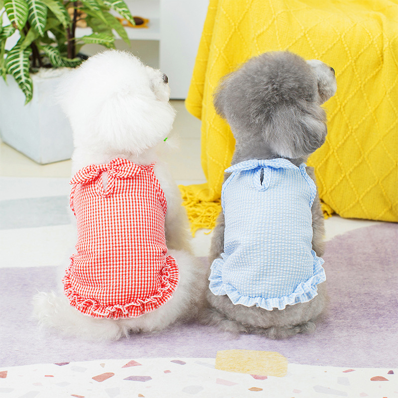 2023 new spring and summer pet small plaid suspender skirt dog…