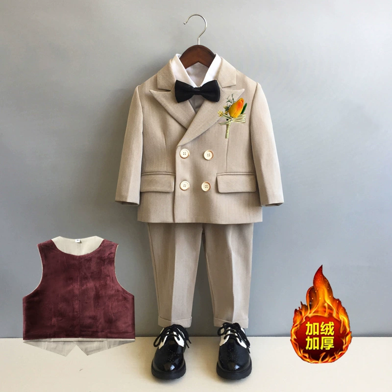 Костюм для мальчиков, модельный костюм на флисовой подкладке, осенне-зимний детский костюм для малышей на один год, детское свадебное платье с цветочным принтом, Детский костюм