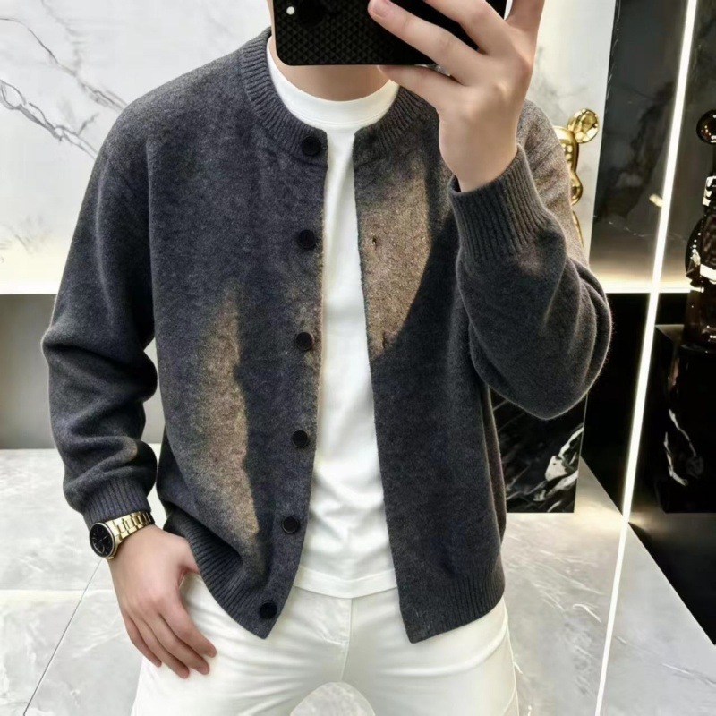 Autumn and winter men's new round-neck trendy casual versatile fashion sweater knitted cardigan jacket top