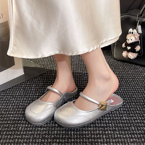 Baotou Slippers for Women - Summer Soft Sole Outwear Vintage French Lazy Shoes One-Piece Semi-Drag Beach Slippers
