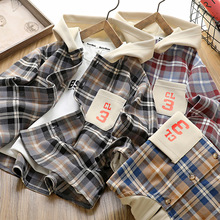童装男童外套春秋装2025新款儿童格子连帽衬衫中大童纯棉休闲上衣