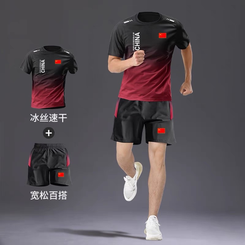 China National Team Sports suit Men's and Women's Summer Quick-drying Clothes Training Pants Short-sleeved T-shirt Running Fitness Clothes Group Buying