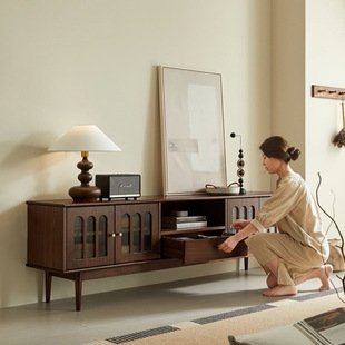 Nordic small apartment solid wood TV cabinet retro living room TV storage cabinet simple American light luxury coffee table combination