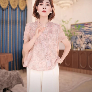 Mother's Day Clothes Mom Summer Chinese Style Shirt T-Shirt 2025 New Shirt Fashionable Middle-Aged and Elderly Women's Top