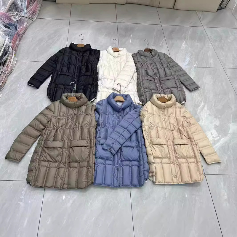 Cross-border autumn and winter New seamless adhesive anti-diamond down jacket women's lightweight mid-length stand collar warm coat fashion Cross-border autumn and winter New seamless adhesive anti-diamond down jacket women's lightweight mid-length stand collar warm coat fashion
