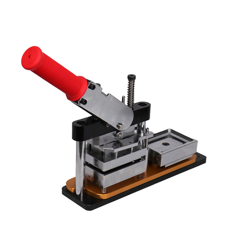 Máquina manual para hacer insignias cuadradas de 53*80 mm, máquina rotativa para hacer insignias de metal y hojalata, fabricada en Guangdong