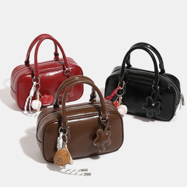 Maillard Beta Toast Small Bowling Bag For Women - Autumn/Winter Niche Boston Handbag, Shoulder & Crossbody Bag - Thumbnail 5