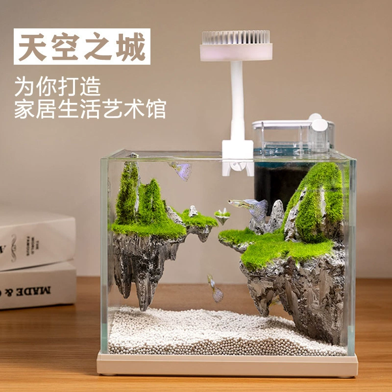 Sky City Маленький аквариум Маленькая гостиная Рабочий стол Креативный ландшафтный дизайн Домашний Мини-резервуар для травы Стеклянная вода без воды