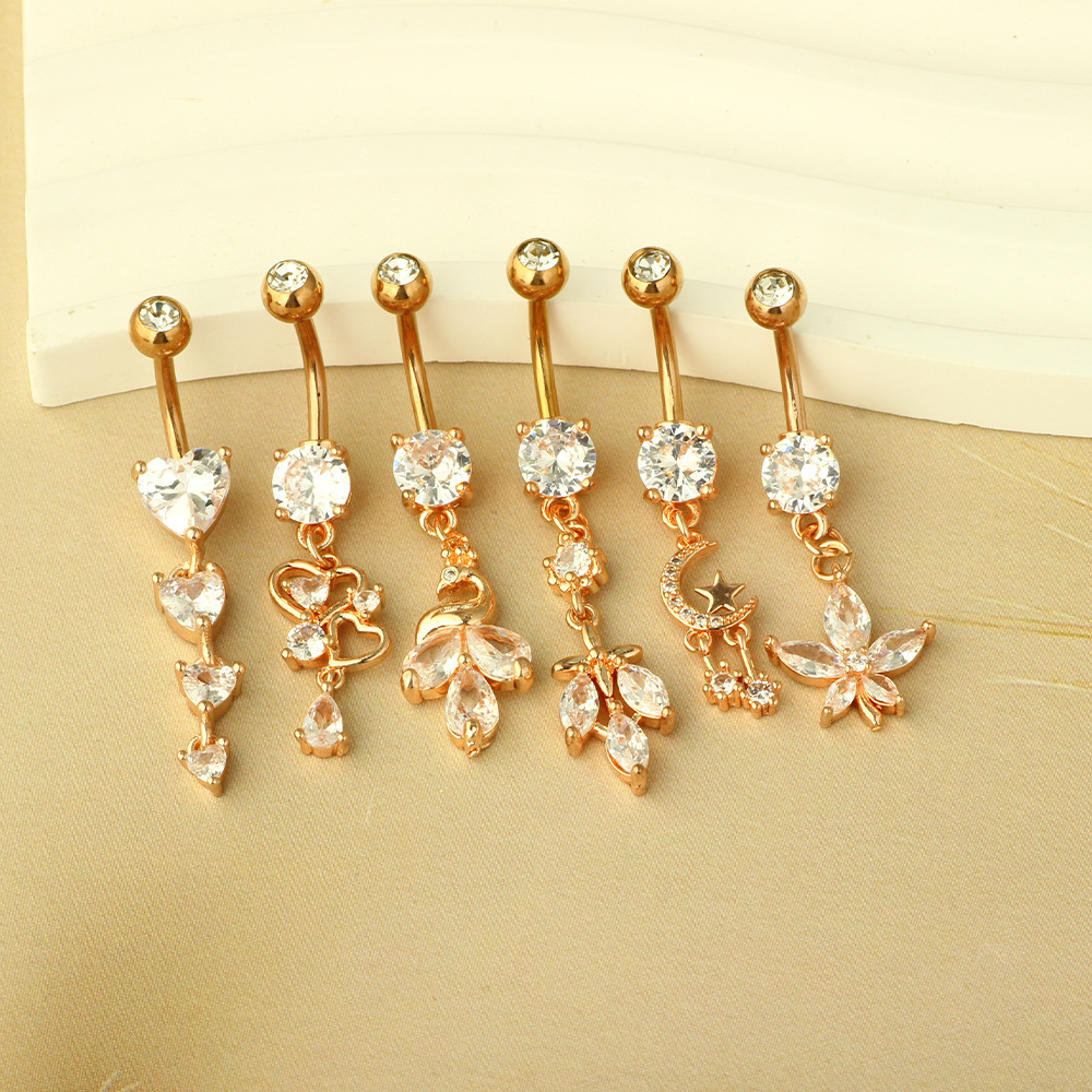 Stainless Steel Navel Ring with Zircon - Rose Gold Belly Button Piercing Jewelry detail image 8