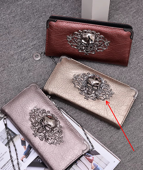 2024 nuevo cráneo de la moda personalizada larga cartera las mujeres punk hombres embrague bolso del teléfono móvil