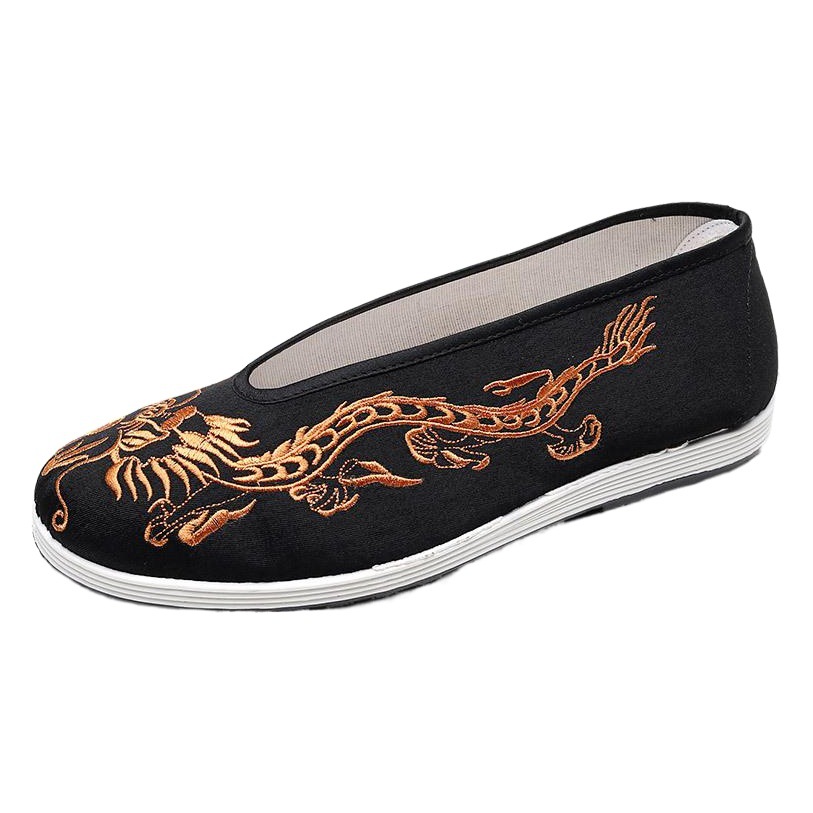 Old Beijing Cloth Shoes Soft Sole Men's Chinese Embroidered Men's Shoes Chinese Style Vintage Yellow Dragon Black Dragon Round Mouth Old Cloth Shoes