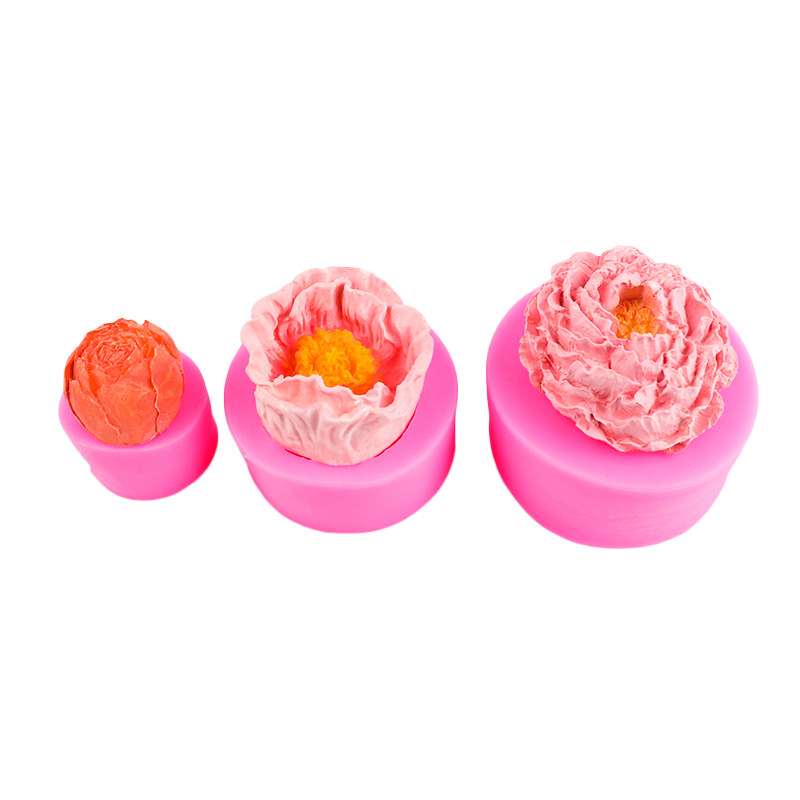 Tridimensional hibisco rosa peonía flor fondant silicona molde DIY yeso jabón epoxi decoración de la torta Decoración
