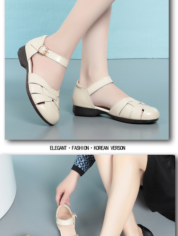 Dép sandal nữ xỏ ngón đế bệt thoải mái cho người già — Màu đen chi tiết 15