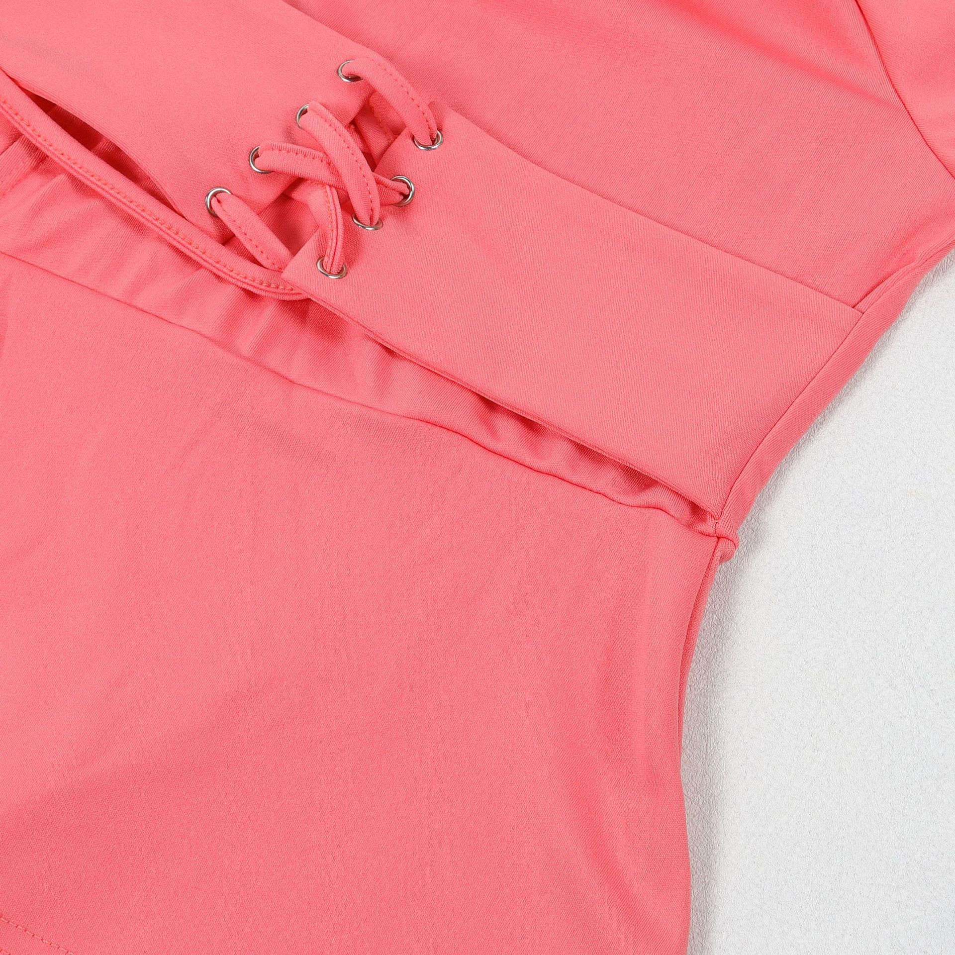 Conjunto de dos piezas de blusa y pantalón de manga larga con escote en V y cintura ajustada de color liso