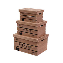 ZN0W批发实木收纳箱储物复古做旧木箱子长方形超市装饰带盖木条箱