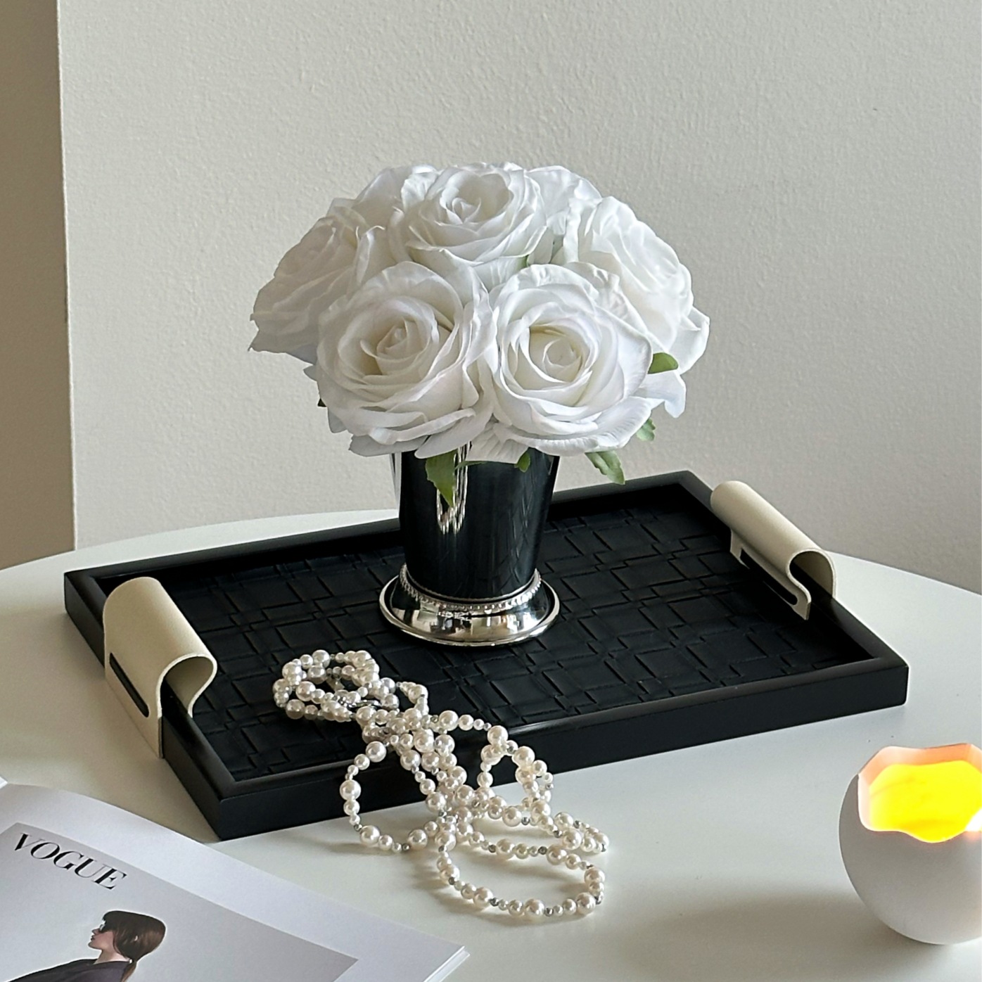 Stainless steel cup + white handheld