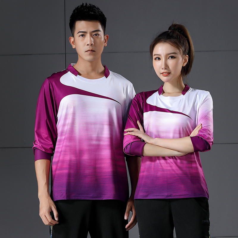 Autumn and Winter Badminton Uniforms Long-Sleeved Men's and Women's Sports Suits Quick-Drying Volleyball Uniforms Table Tennis Blue Gymnastics Group Printing Numbers