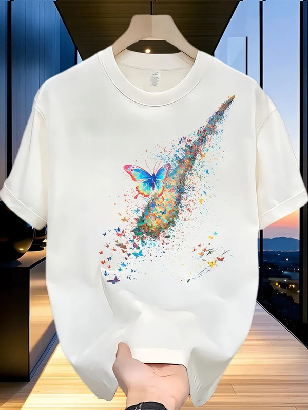 2025 新しいハンサムヘビーウェイトコットン半袖 Tシャツコットンメンズ夏イントレンディなストリートルーズトップ|undefined