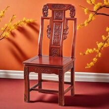 中式实木餐椅仿古雕花椅子红木胡桃色家用靠背椅全实木酒店格木椅