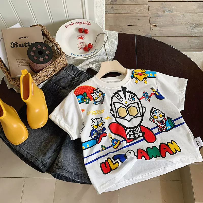 儿童夏季短袖t恤2025新款卡通可爱亮灯童装服饰男童韩版a类上衣潮