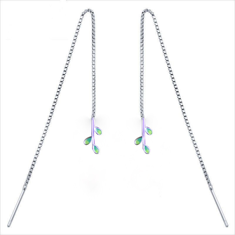 2024 nuevo estilo Mori pequeña hoja fresca pendientes de plata esterlina tendencia personalidad larga línea de orejas de estilo étnico fluido image 5