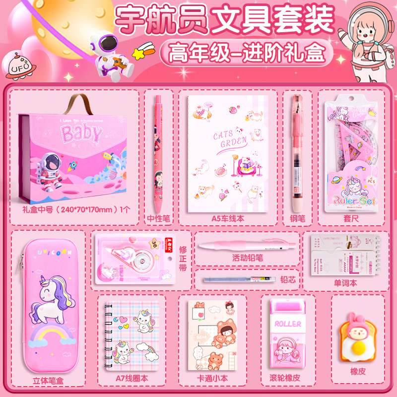 Juego de regalo de papelería con mochila de astronauta, paquete de regalo de regreso a clases con dibujos animados para estudiantes, regalo de cumpleaños de alto valor