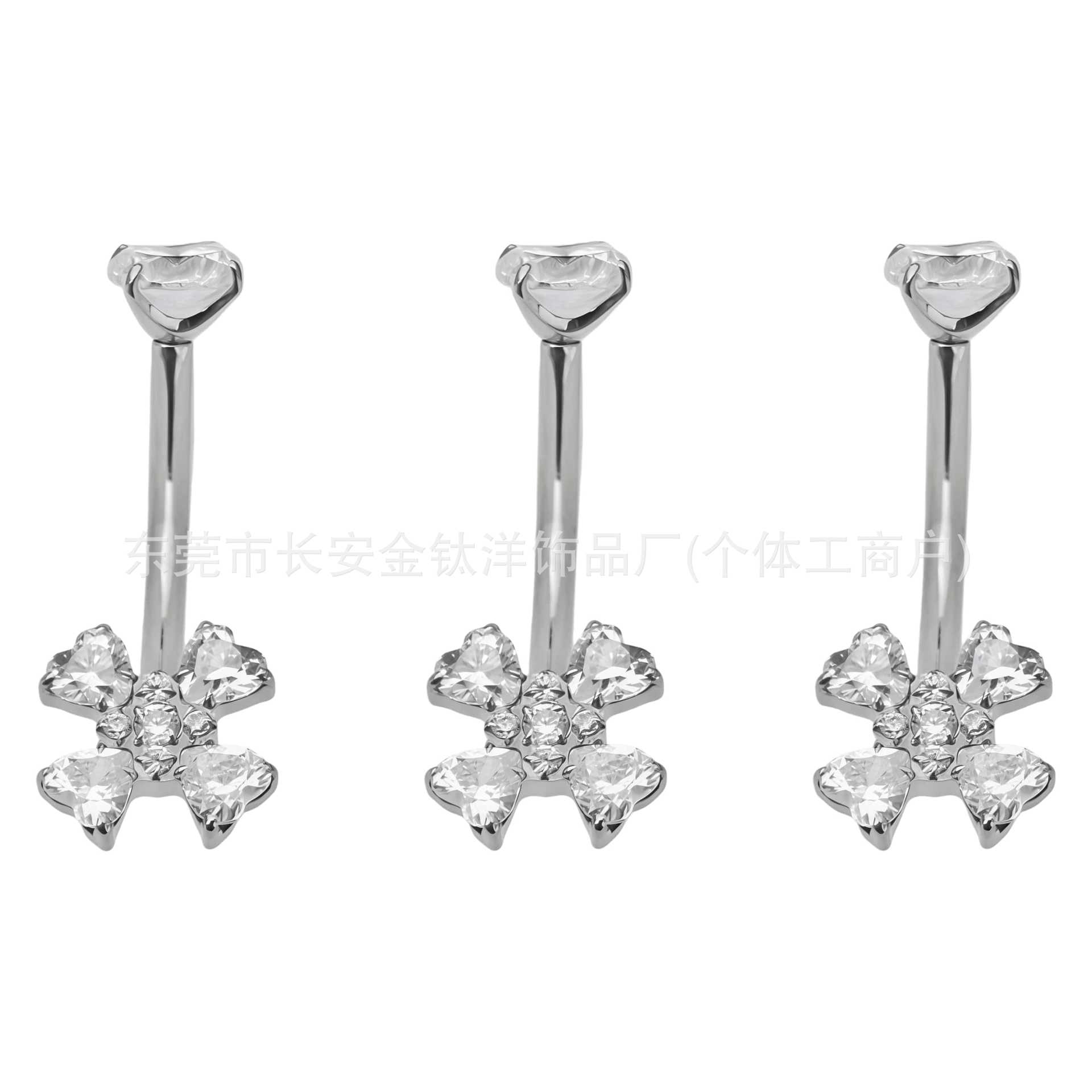 F136 Titanium Internal Thread Four-Leaf Clover Heart-Shaped Navel Ring G23 Titanium Alloy Body Piercing Jewelry detail image 5