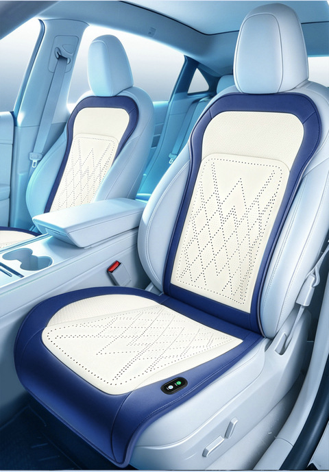 Simple Slim Waist Style Car Seat Cushion with USB Cigarette Lighter Fan Cooling Pad, Summer Special Leather Seat Cushion