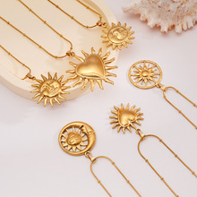 欧美高级感ins锁骨链不锈钢饰品镀18K金火太阳花爱心吊坠项链首饰