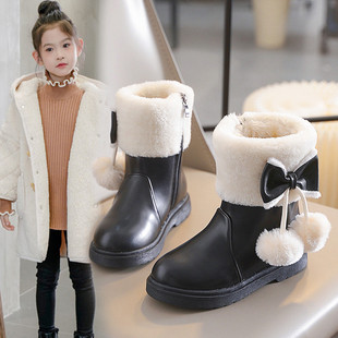 Girls' Boots Winter 2024 New Korean Style fleece-lined Warm Princess Boots Middle and Big Children's Boots Children's Snow Boots