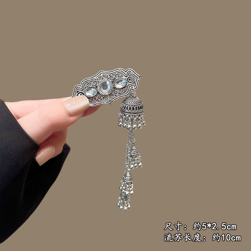 エスニックスタイルフラッシュダイヤモンドタッセルbbクリップヘビーデューティーヘアクリップ女性のハイエンドクリスタルヘアクリップ気質ヘアクリップヘアアクセサリー新しいスタイル|undefined