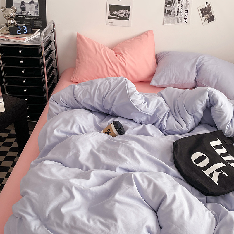 2024 nueva serie de cuatro piezas de mezcla y combinación de color sólido de algodón lavado de peso alto