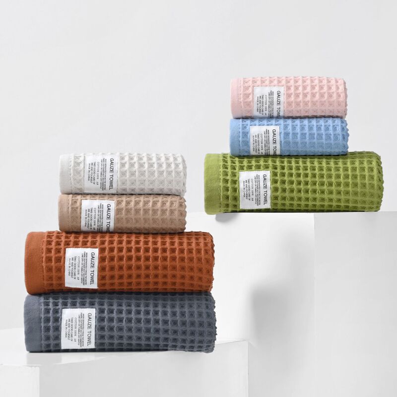 Cross-border Waffle Pure Cotton Towel Bath Towel Plain Color Simple Hotel Homestay Special Absorbent Soft Skin Friendly
