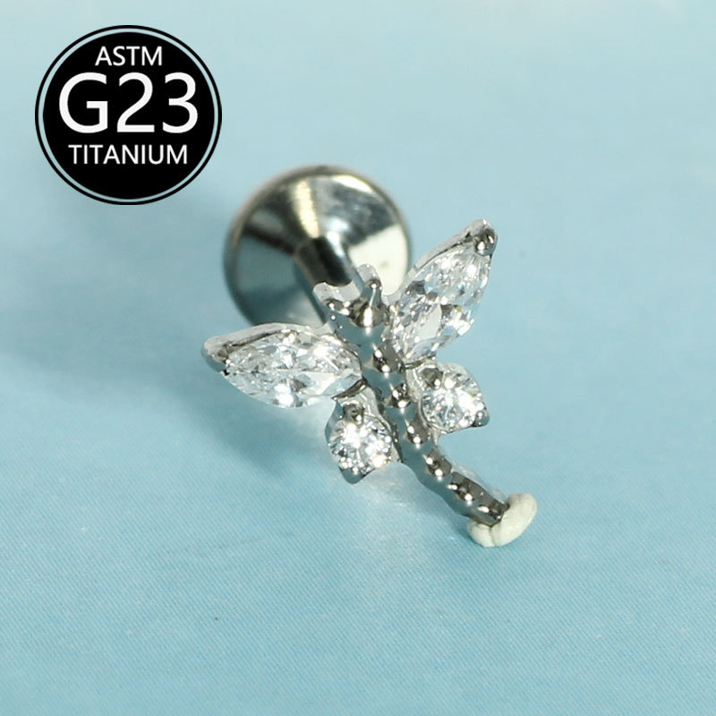 F136 Titanium Alloy Butterfly Lip Piercing Jewelry 1.2mm Rod Body Piercing Ear Nail detail image 6