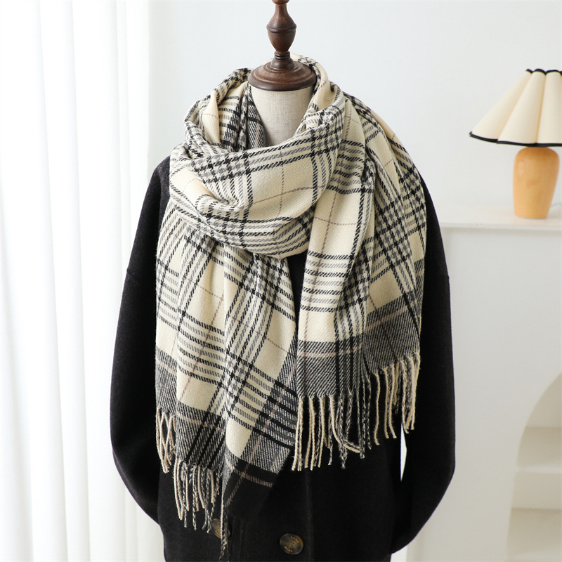 450g Weight Scarf Classification Holiday, Daily Occasion Imitation cashmere Material Color Block Pattern Winter Season Women's Gender Printing Design Elegant, Simple Style, Classic Style Style New Plaid Artificial Cashmere Scarf Autumn And Winter Korean Style Simple All-Matching Warm Scarf Women's Thickened Tassel Shawl 8