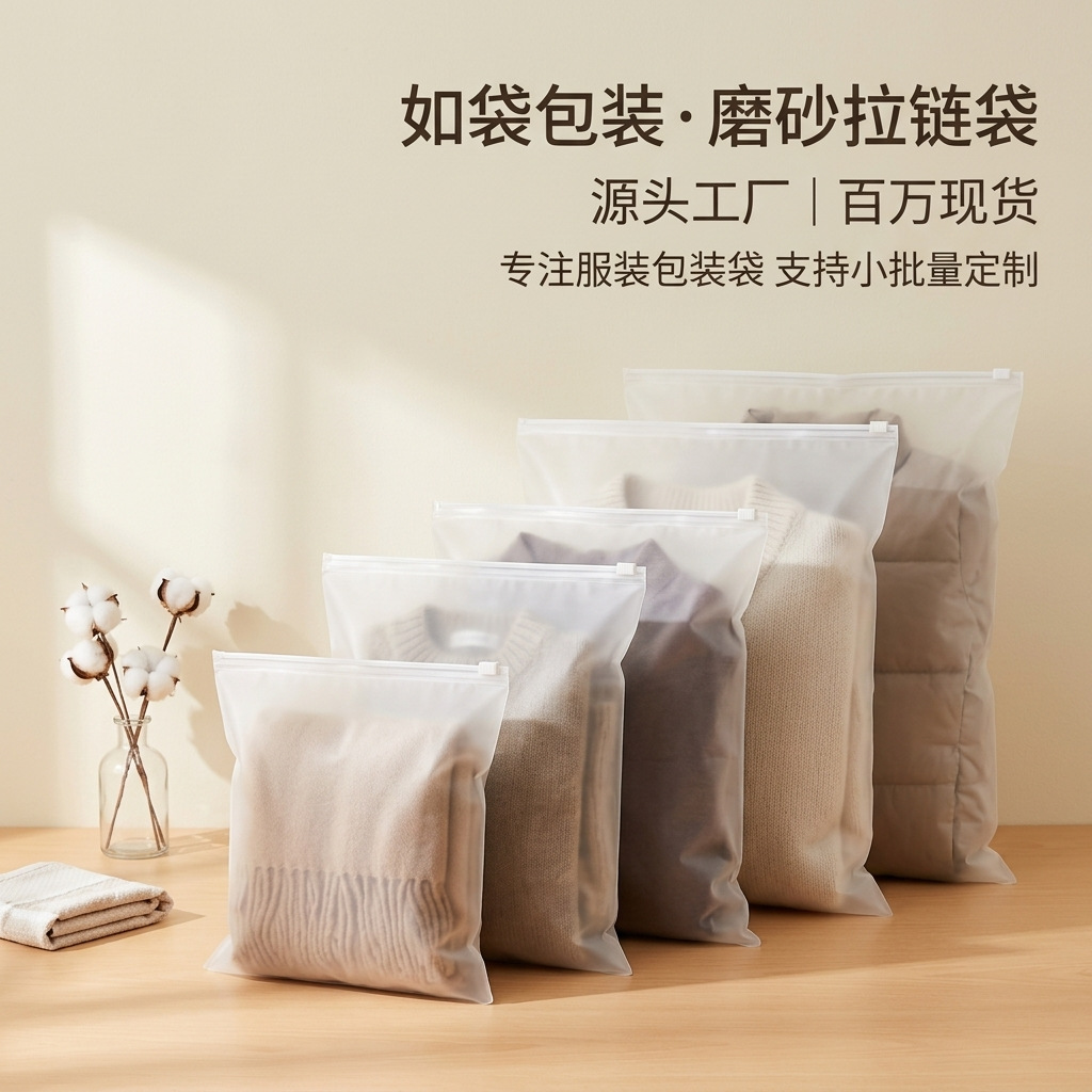 磨砂拉链袋定制跨境temu拉链包装袋透明磨砂服装拉链袋服加印logo