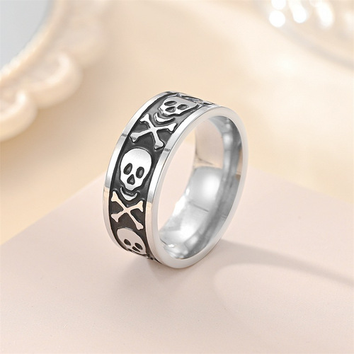 Vintage European and American Style Titanium Steel Ring, Fashion Engraved and Oiled Men's Finger Ring, Amazon Hiyin Supply Wholesale