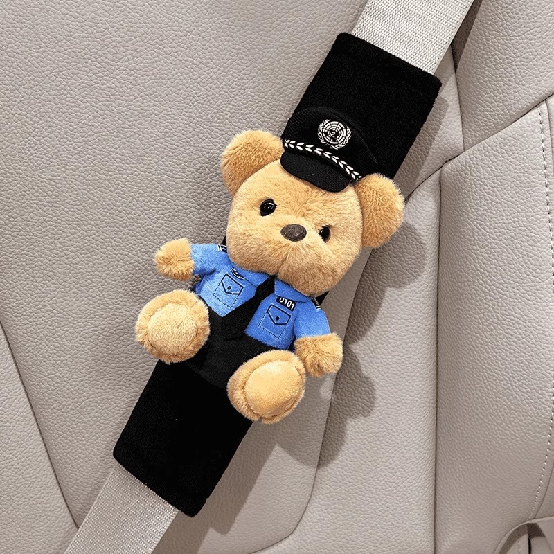 Car Safety Belt Protective Sleeve In-car Girl's Cute Cute Cartoon Traffic Police Bear Plush Doll Shoulder Belt Sleeve