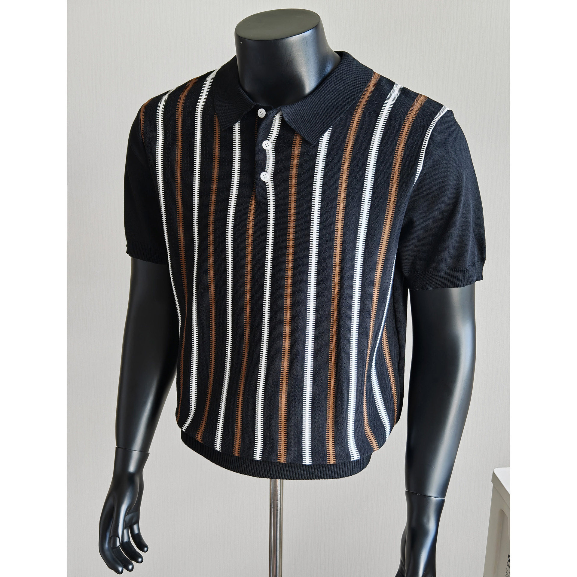 Polo camiseta de punto camiseta de manga corta camiseta de hombre solapa vertical rayas viejos negocios hielo seda fábrica transfronteriza al por mayor