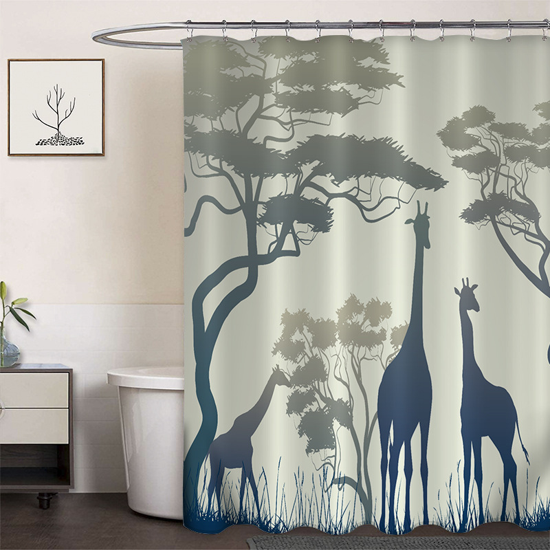 Cortina de ducha de poliéster impresa con hebilla de cortina de ducha de plástico baño cuarto de baño cortina de partición impermeable a prueba de moho