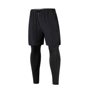 Fake Two-Piece Sports Men's Elastic Tight Running Fitness Pants Training Quick-Drying Double-Layer Basketball Pants Trendy Ins