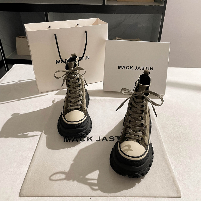 Luji – chaussures montantes en toile de denim pour femmes, véritable station européenne, nouvelles bottes Martin à semelles épaisses, bottes courtes de niche, printemps 2024_voghion.com