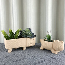 创意陶土盆花器 多肉盆ins风花园田园文艺素烧陶盆 多肉花盆猫咪