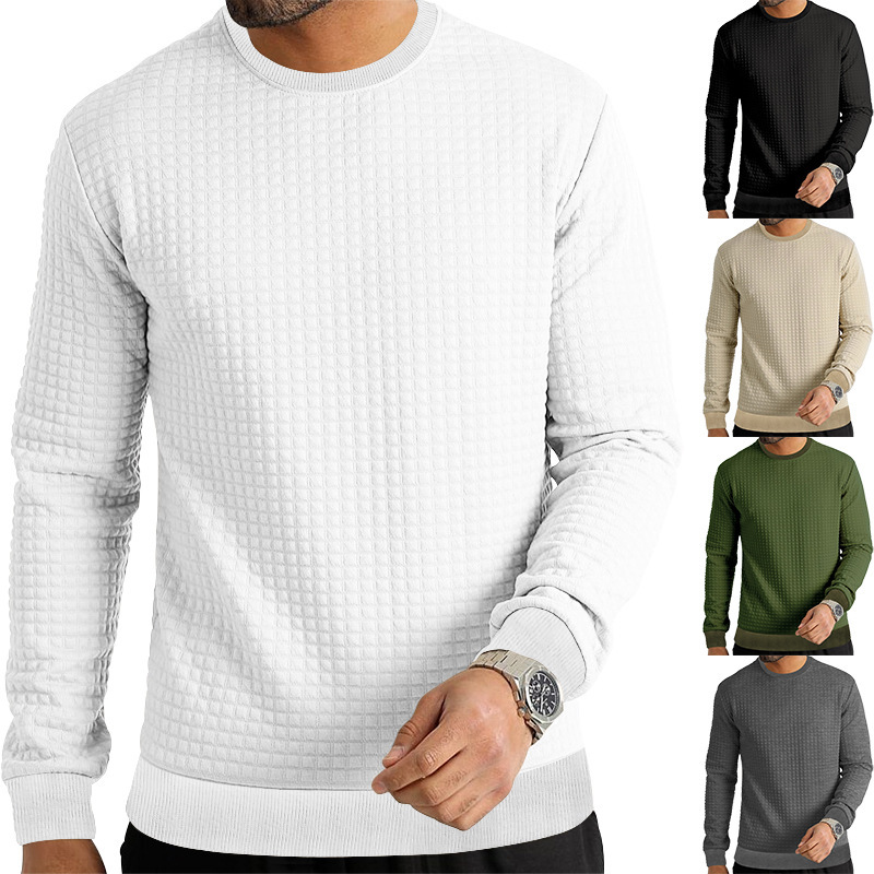 Long Sleeve Knitted T-shirt For Men Solid Colour Round Neck_voghion.com