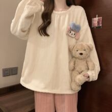 法兰绒睡衣女款秋冬季加厚可爱学生宿舍长袖长裤套厂家直销可外穿