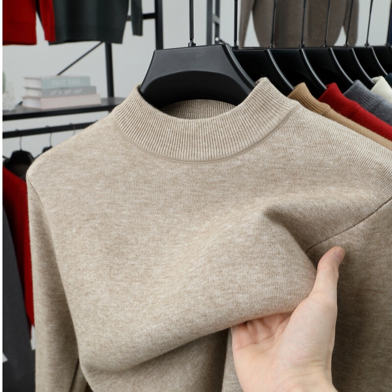 Winter Men's Fleece-Lined Thick Sweater, Mid-High Collar, Solid Color, Versatile, Warm Knit Sweater for Men Winter Men's Fleece-Lined Thick Sweater, Mid-High Collar, Solid Color, Versatile, Warm Knit Sweater for Men